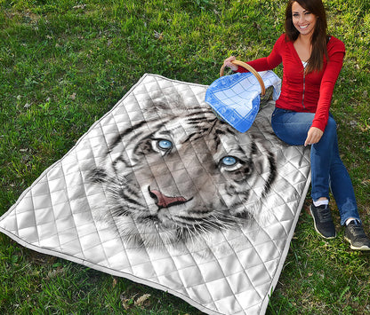 White Tiger Portrait Print Quilt