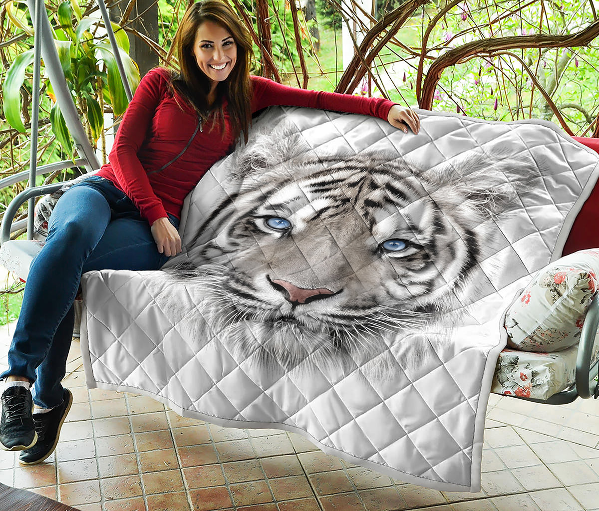 White Tiger Portrait Print Quilt
