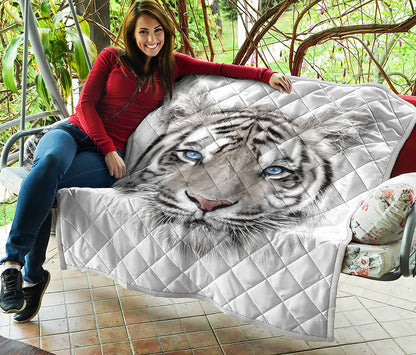 White Tiger Portrait Print Quilt