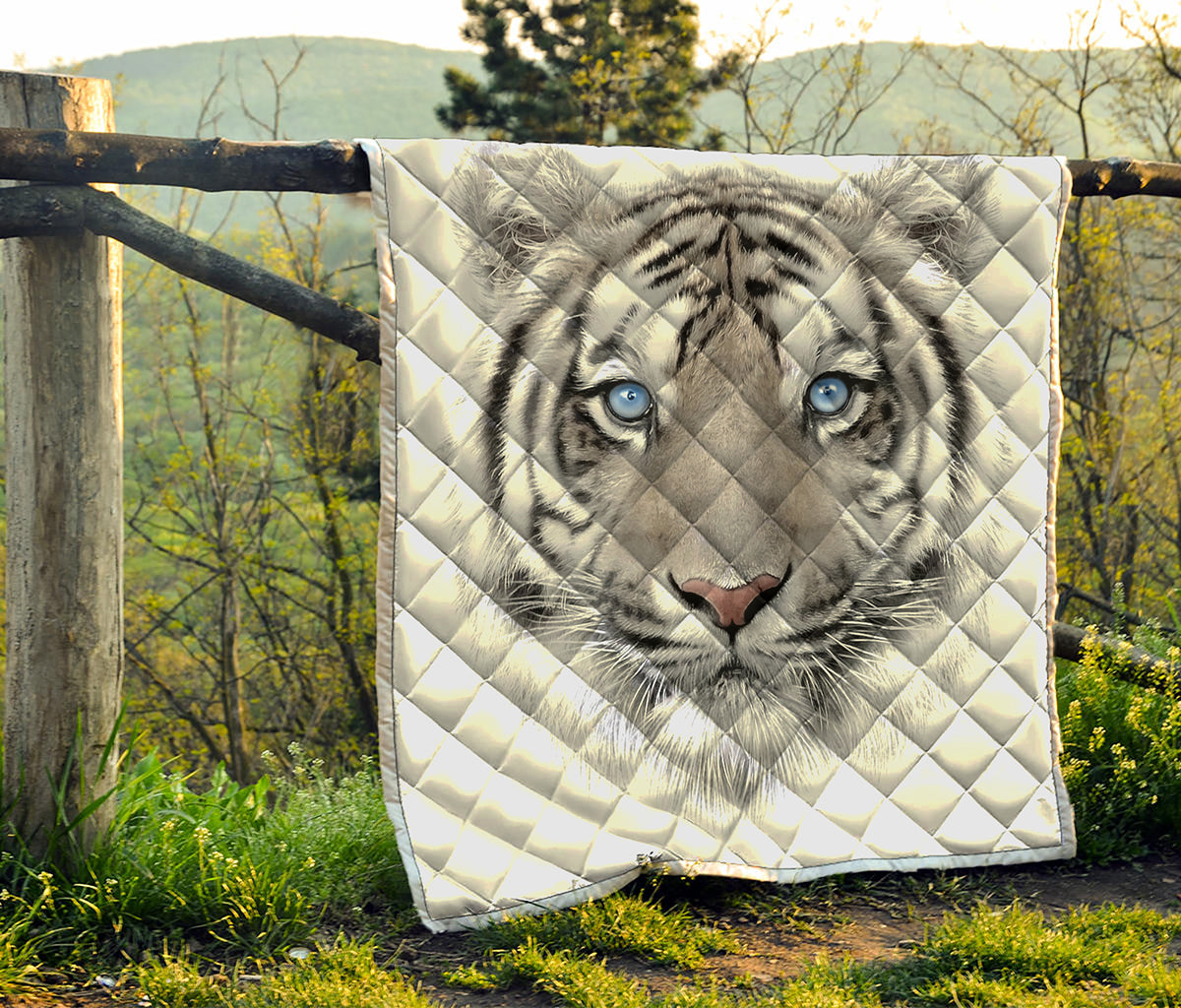 White Tiger Portrait Print Quilt