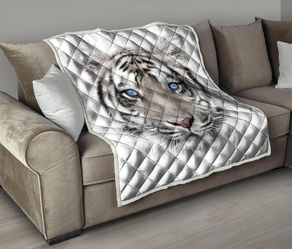 White Tiger Portrait Print Quilt