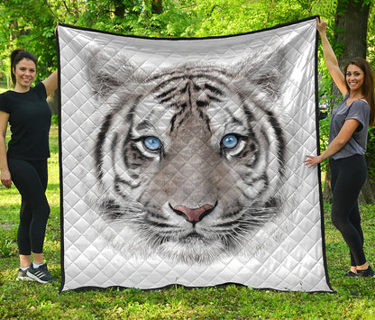 White Tiger Portrait Print Quilt