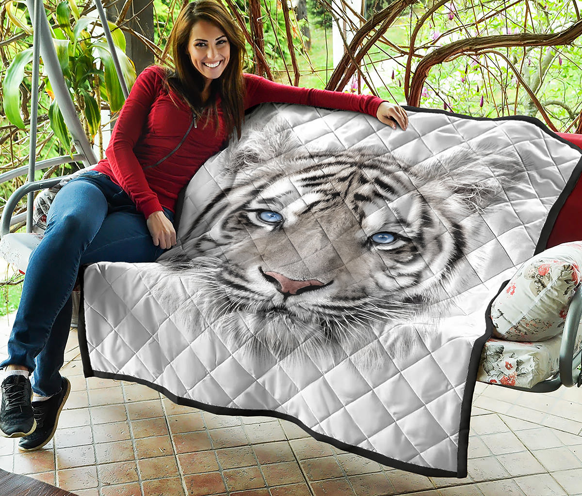 White Tiger Portrait Print Quilt