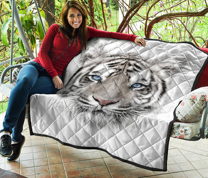 White Tiger Portrait Print Quilt