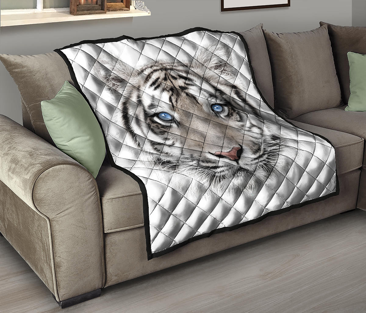 White Tiger Portrait Print Quilt
