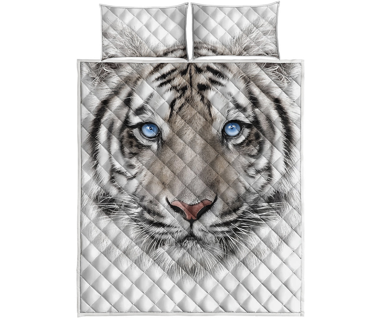 White Tiger Portrait Print Quilt Bed Set
