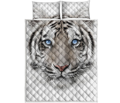 White Tiger Portrait Print Quilt Bed Set