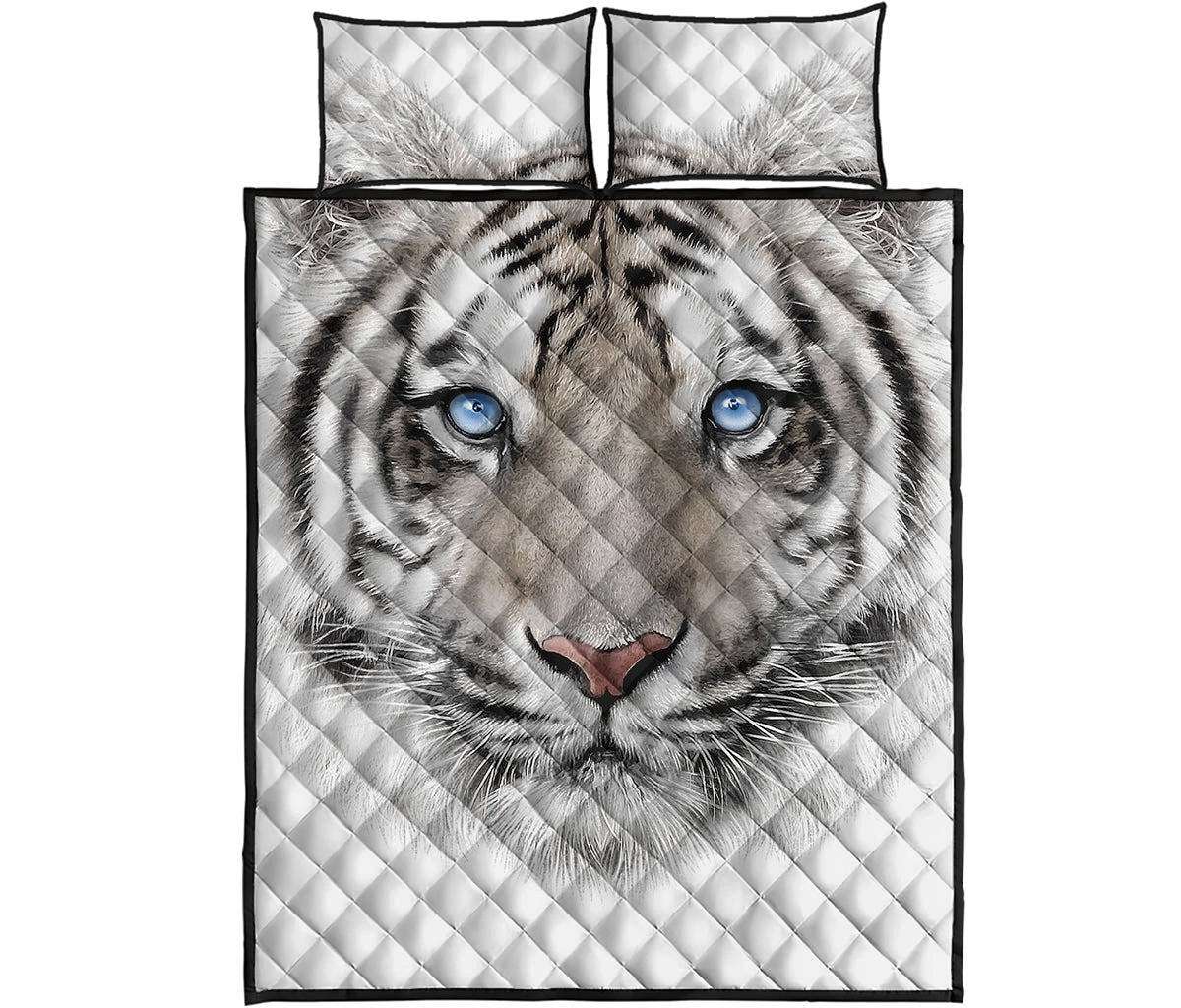 White Tiger Portrait Print Quilt Bed Set