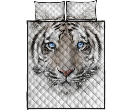 White Tiger Portrait Print Quilt Bed Set