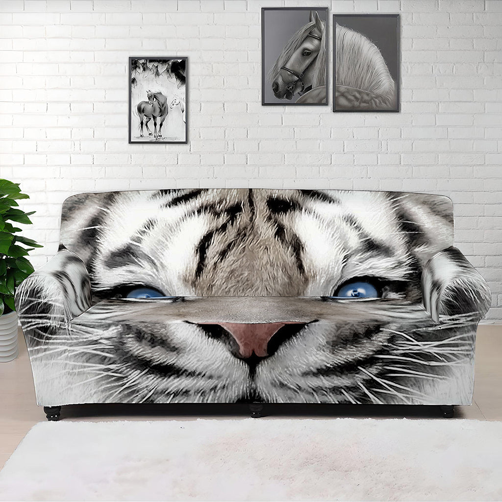 White Tiger Portrait Print Sofa Cover