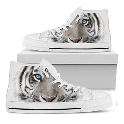 White Tiger Portrait Print White High Top Shoes
