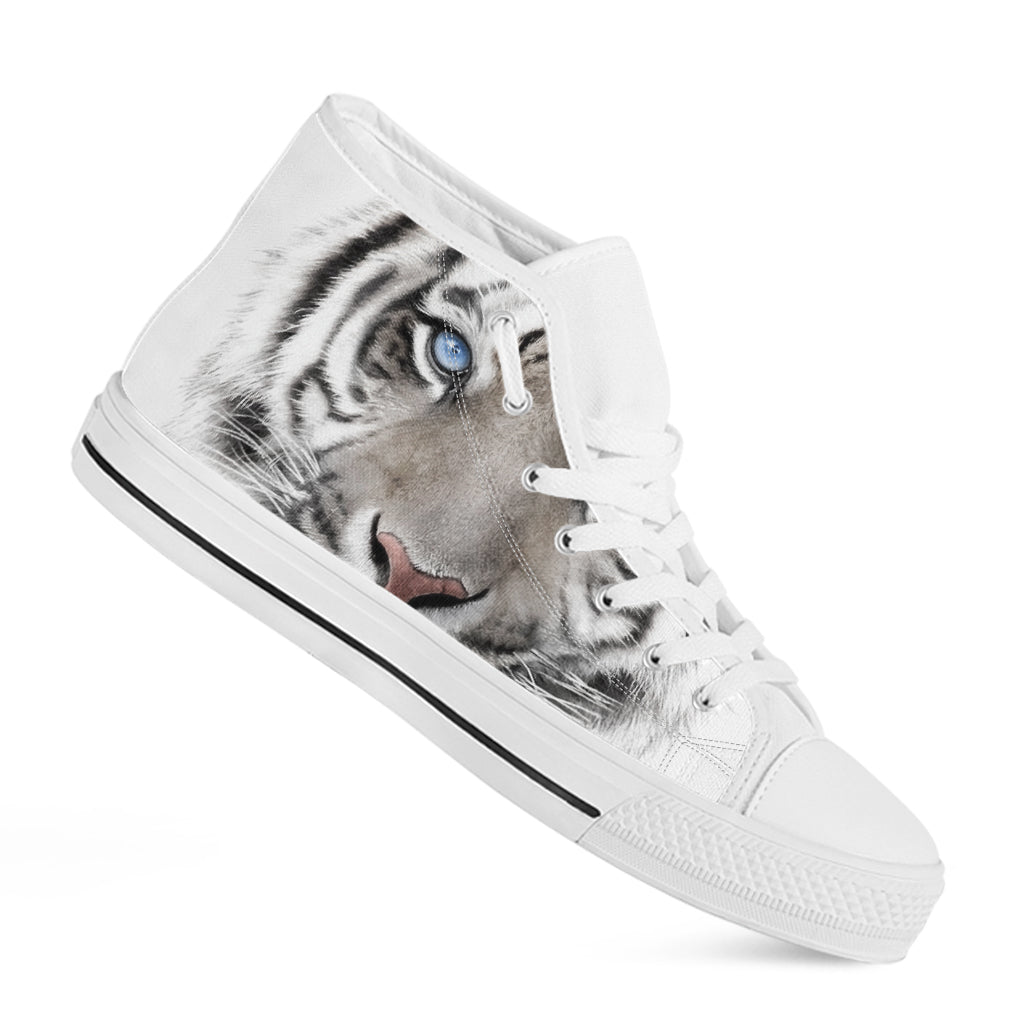 White Tiger Portrait Print White High Top Shoes