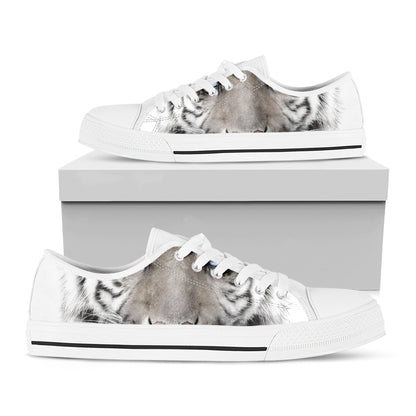White Tiger Portrait Print White Low Top Shoes