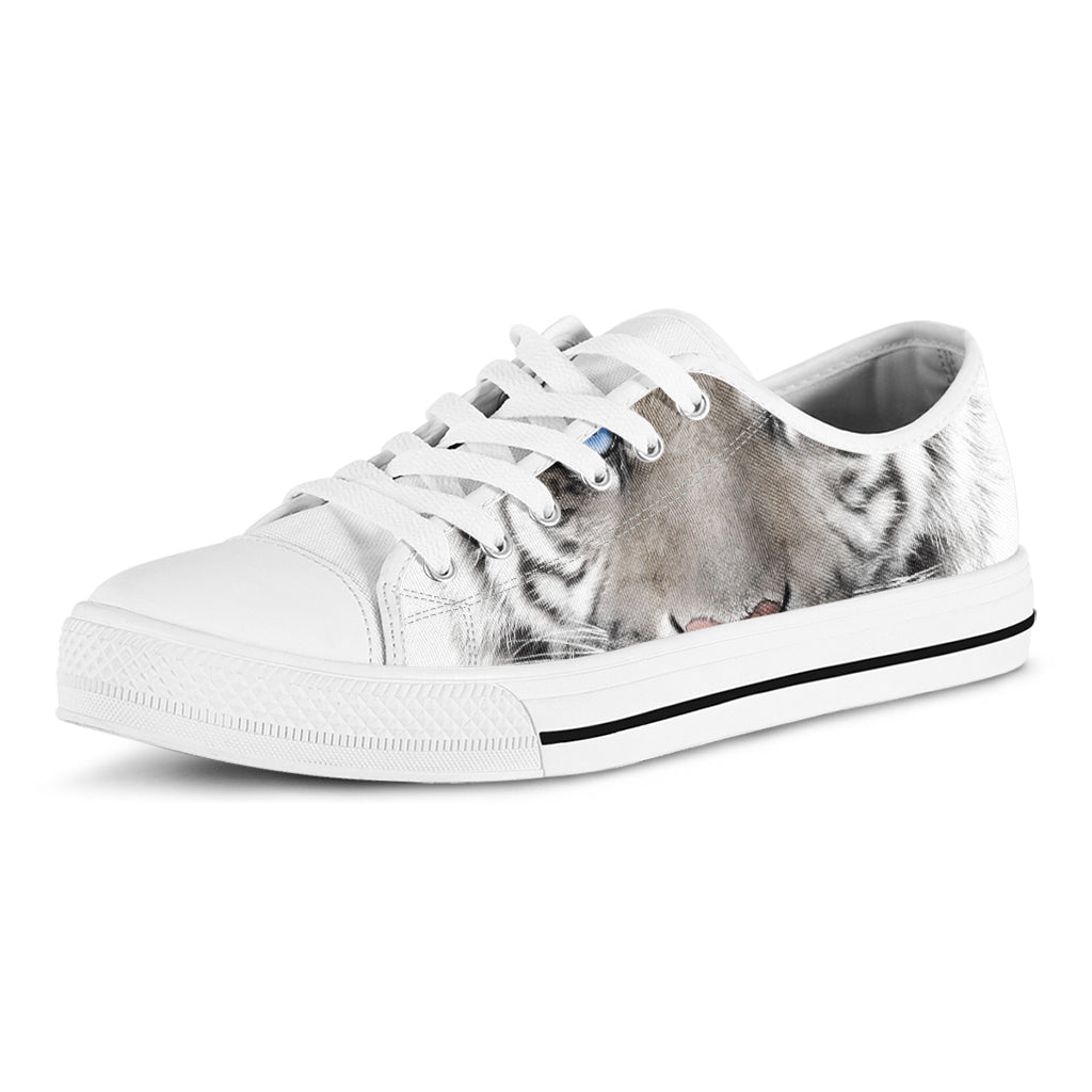 White Tiger Portrait Print White Low Top Shoes