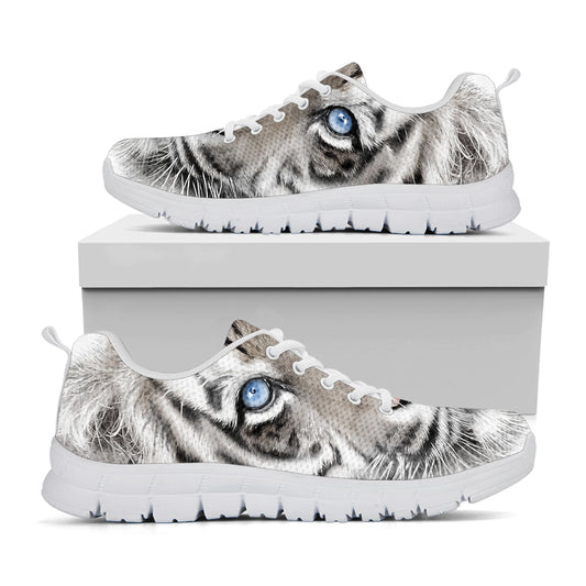 White Tiger Portrait Print White Sneakers