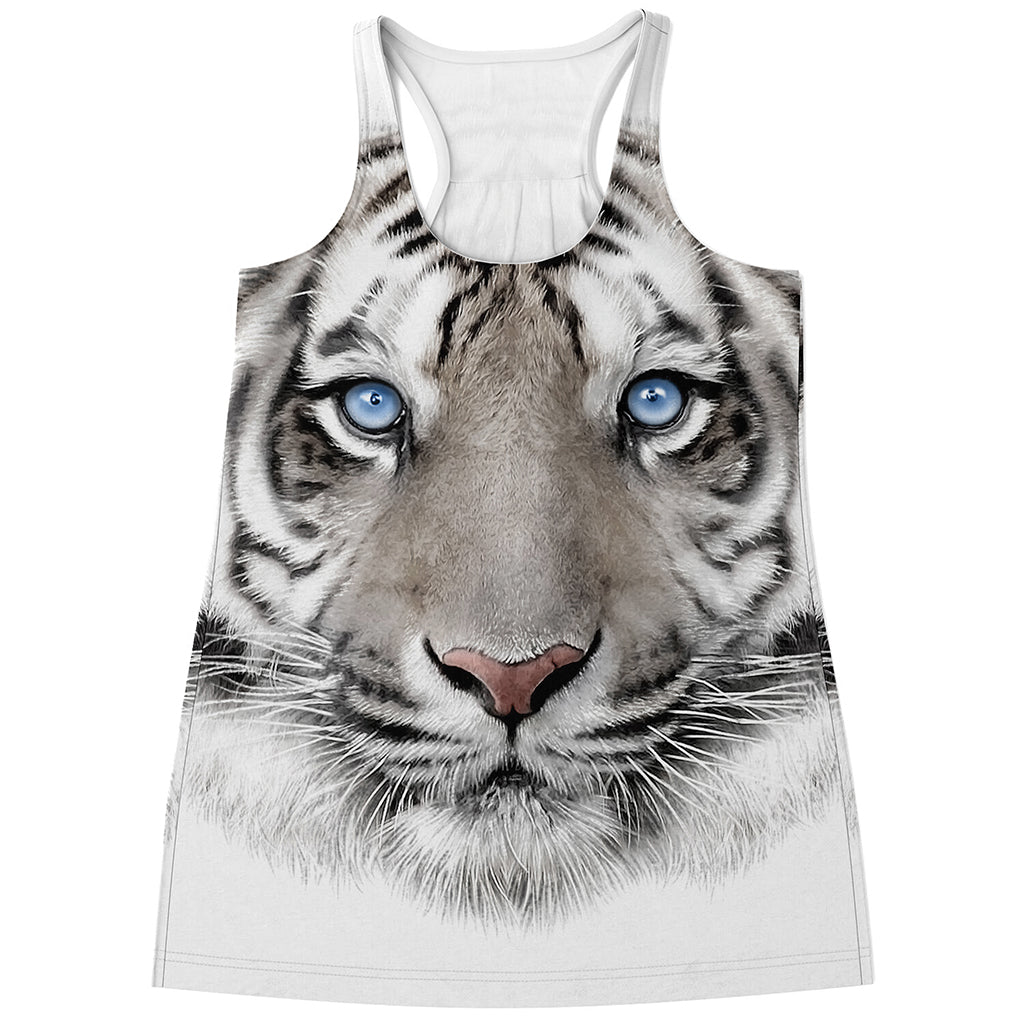 White Tiger Portrait Print Women's Racerback Tank Top