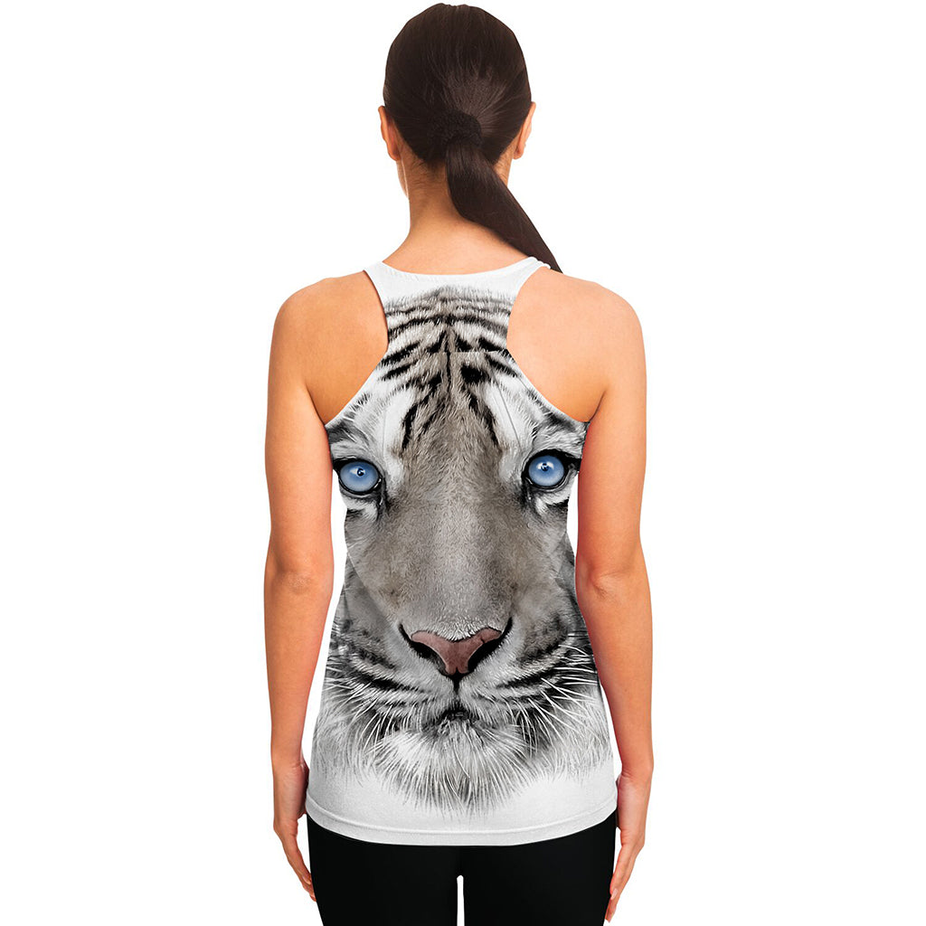 White Tiger Portrait Print Women's Racerback Tank Top