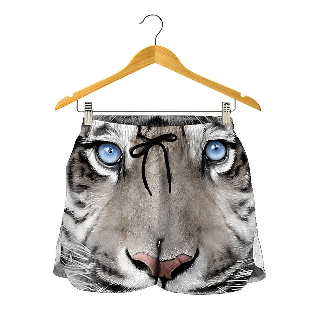 White Tiger Portrait Print Women's Shorts
