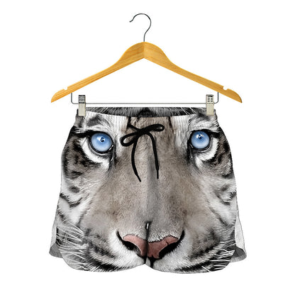 White Tiger Portrait Print Women's Shorts