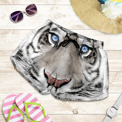 White Tiger Portrait Print Women's Shorts