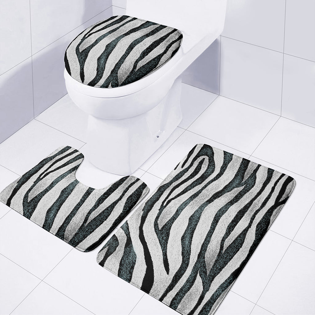 White Tiger Stripe Pattern Print 3 Piece Bath Mat Set