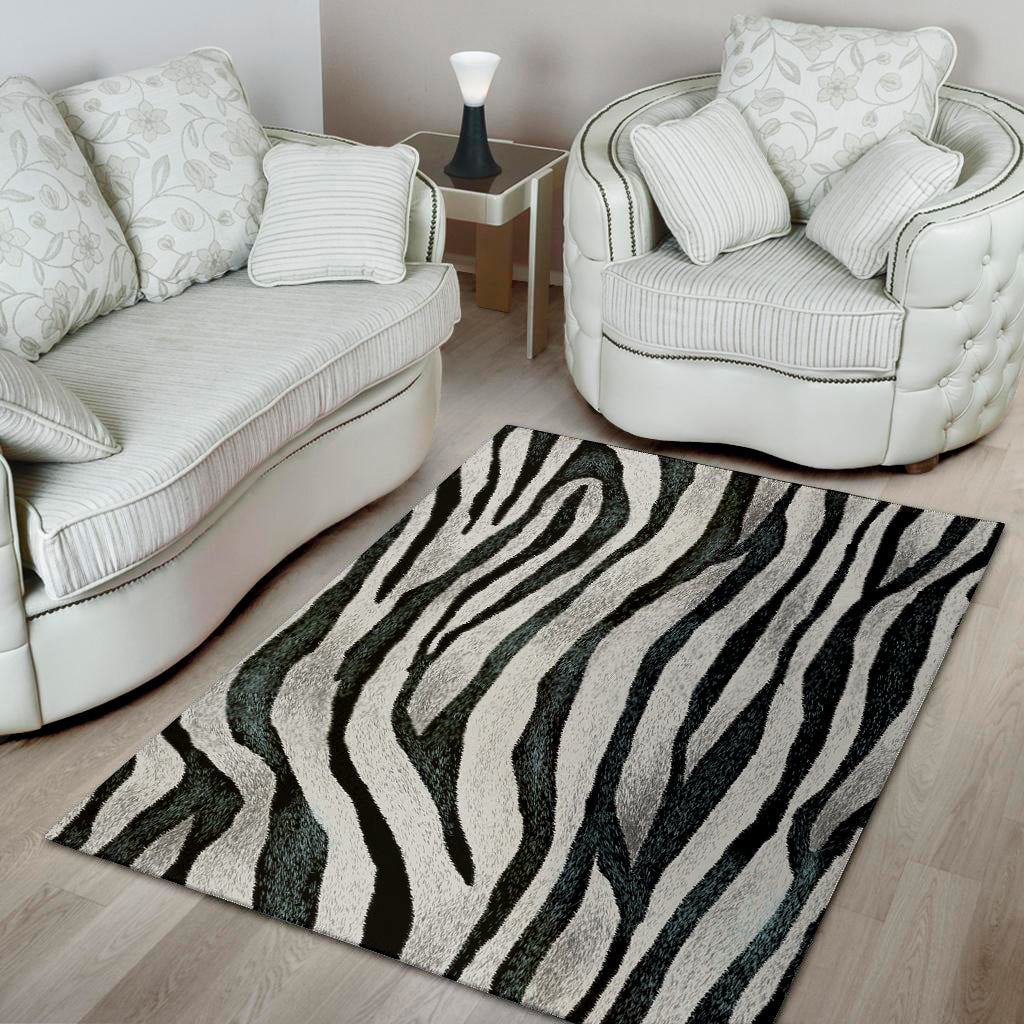 White Tiger Stripe Pattern Print Area Rug