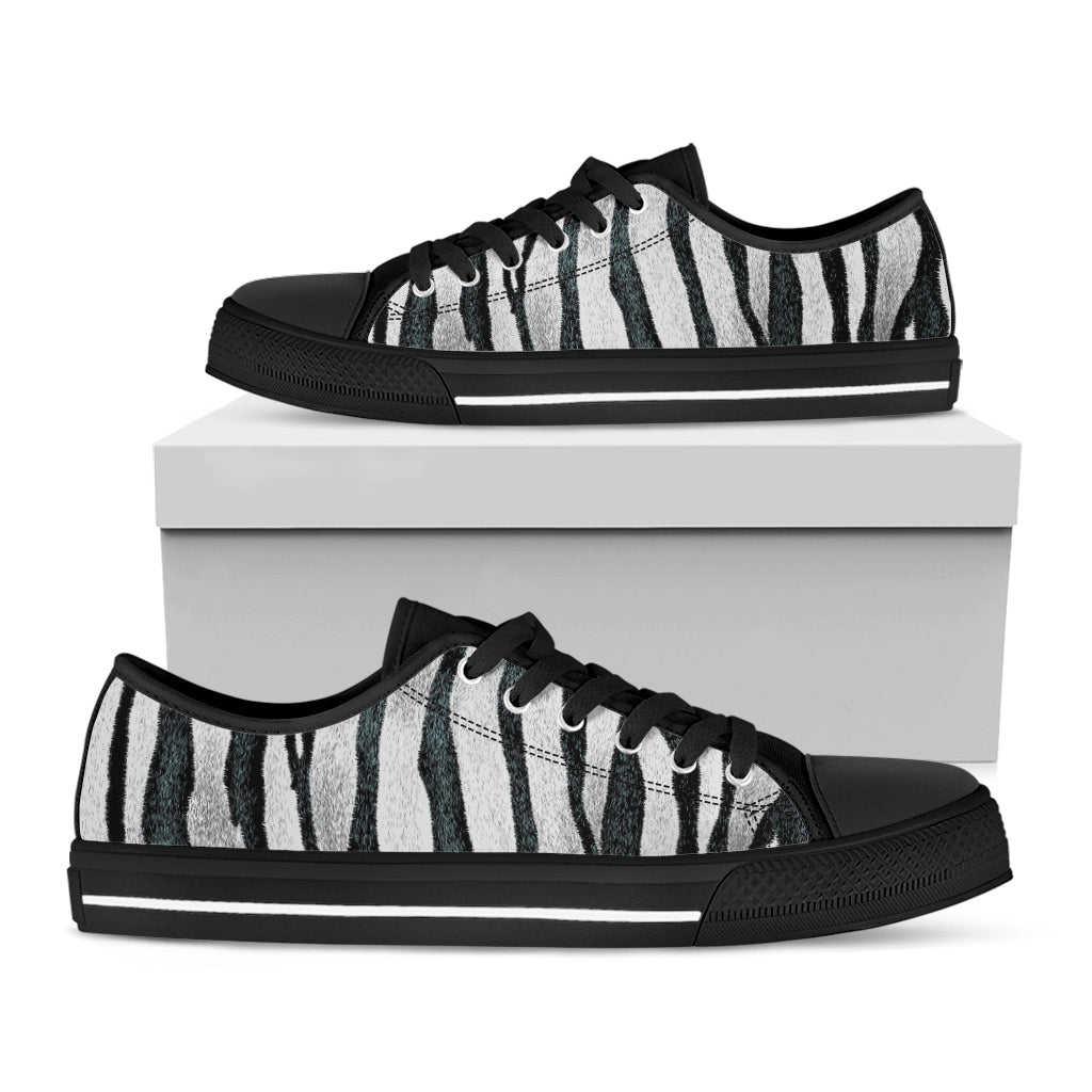White Tiger Stripe Pattern Print Black Low Top Shoes