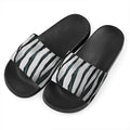 White Tiger Stripe Pattern Print Black Slide Sandals