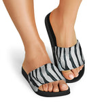 White Tiger Stripe Pattern Print Black Slide Sandals