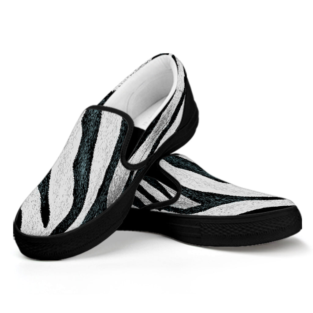 White Tiger Stripe Pattern Print Black Slip On Shoes