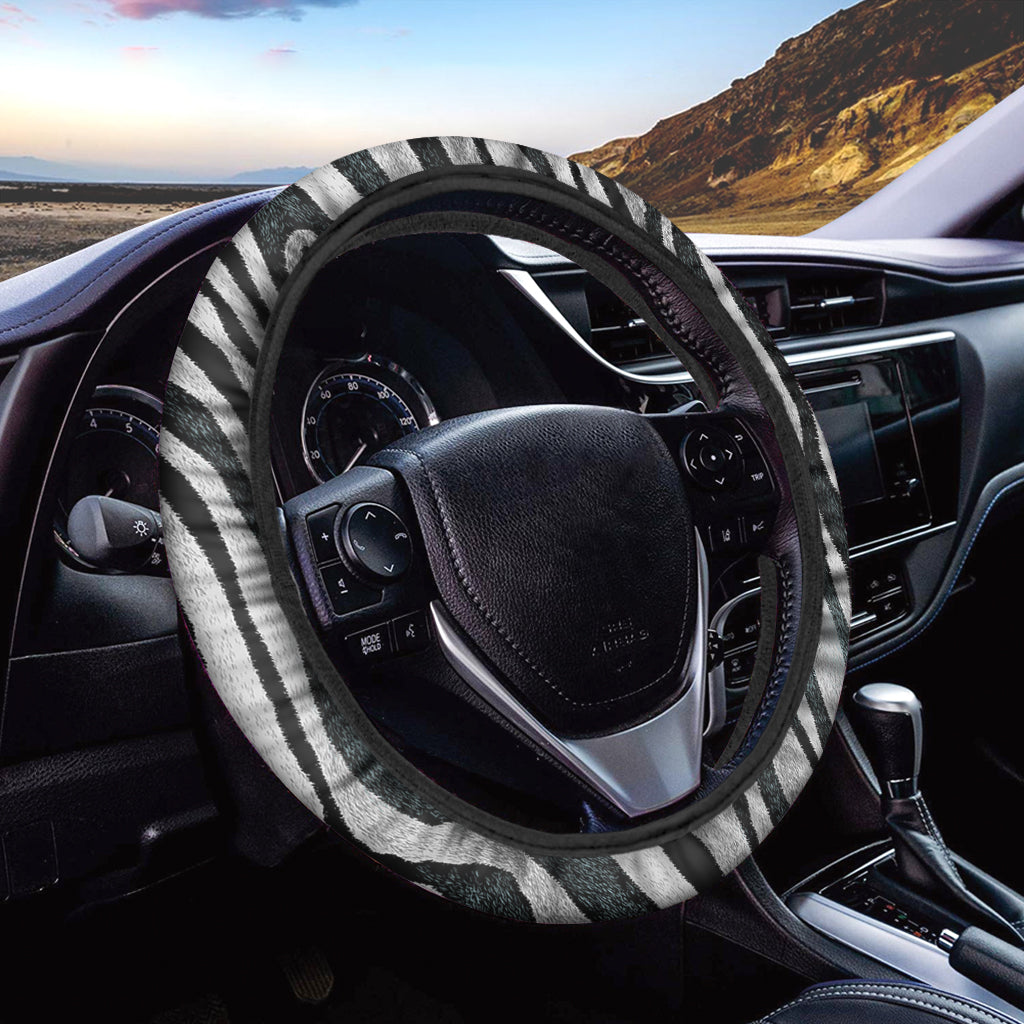 White Tiger Stripe Pattern Print Car Steering Wheel Cover