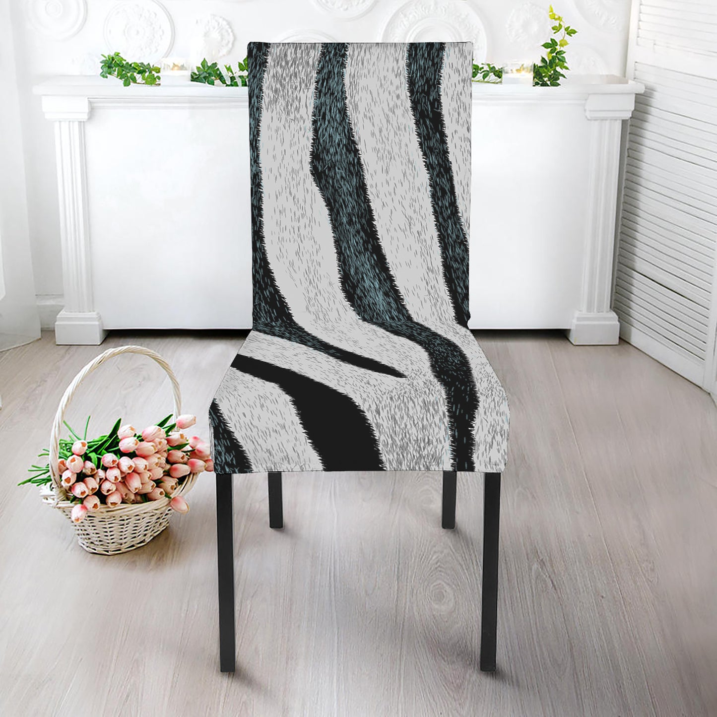 White Tiger Stripe Pattern Print Dining Chair Slipcover