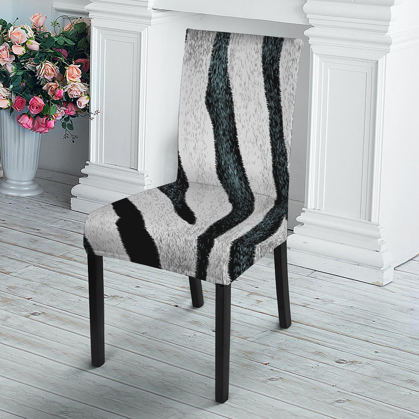 White Tiger Stripe Pattern Print Dining Chair Slipcover
