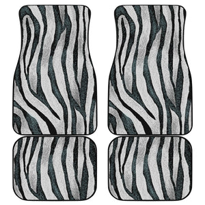 White Tiger Stripe Pattern Print Front and Back Car Floor Mats