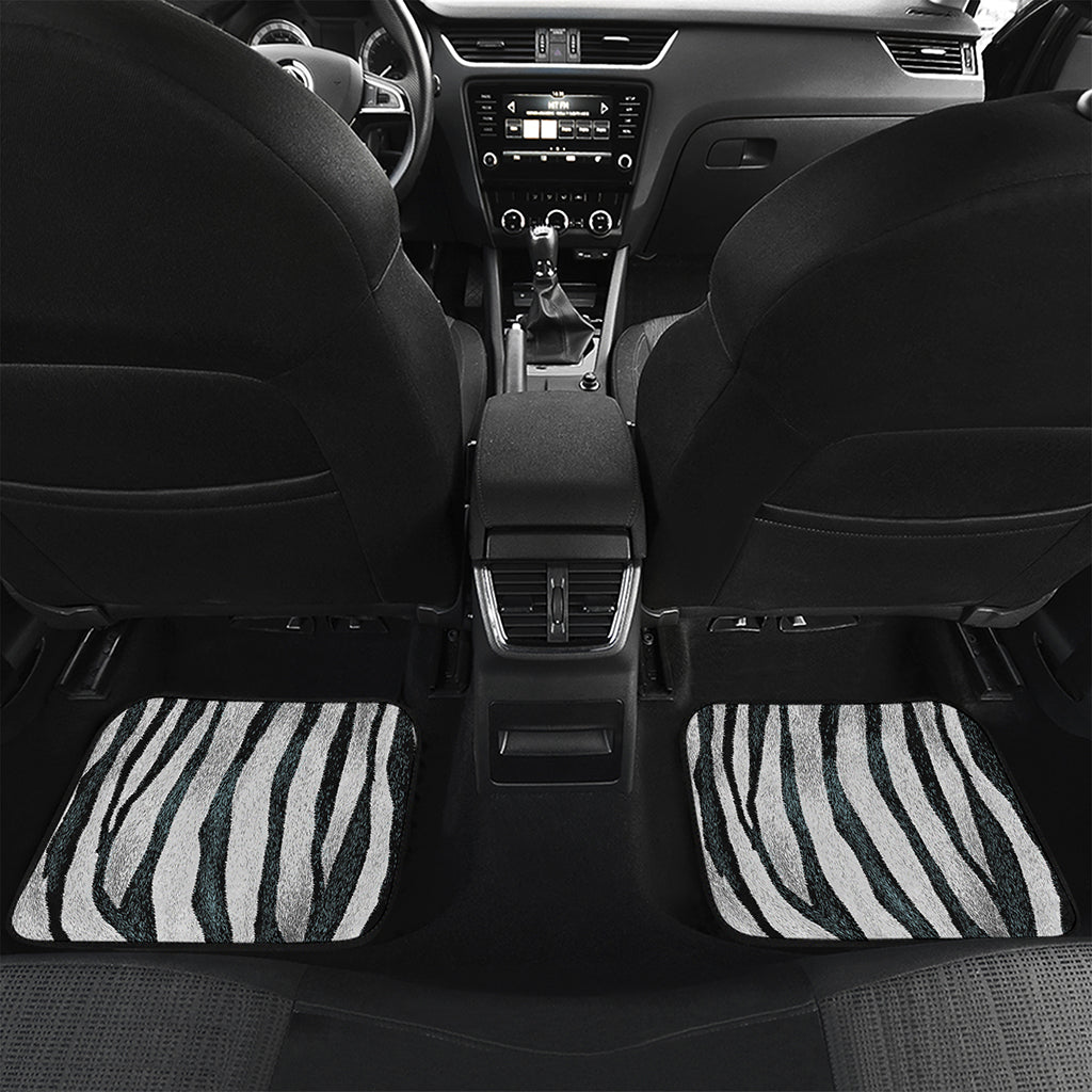 White Tiger Stripe Pattern Print Front and Back Car Floor Mats