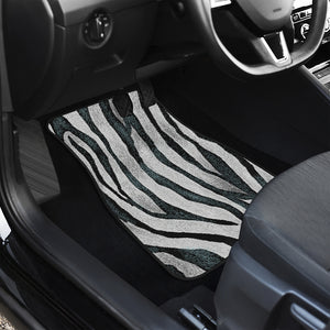 White Tiger Stripe Pattern Print Front and Back Car Floor Mats