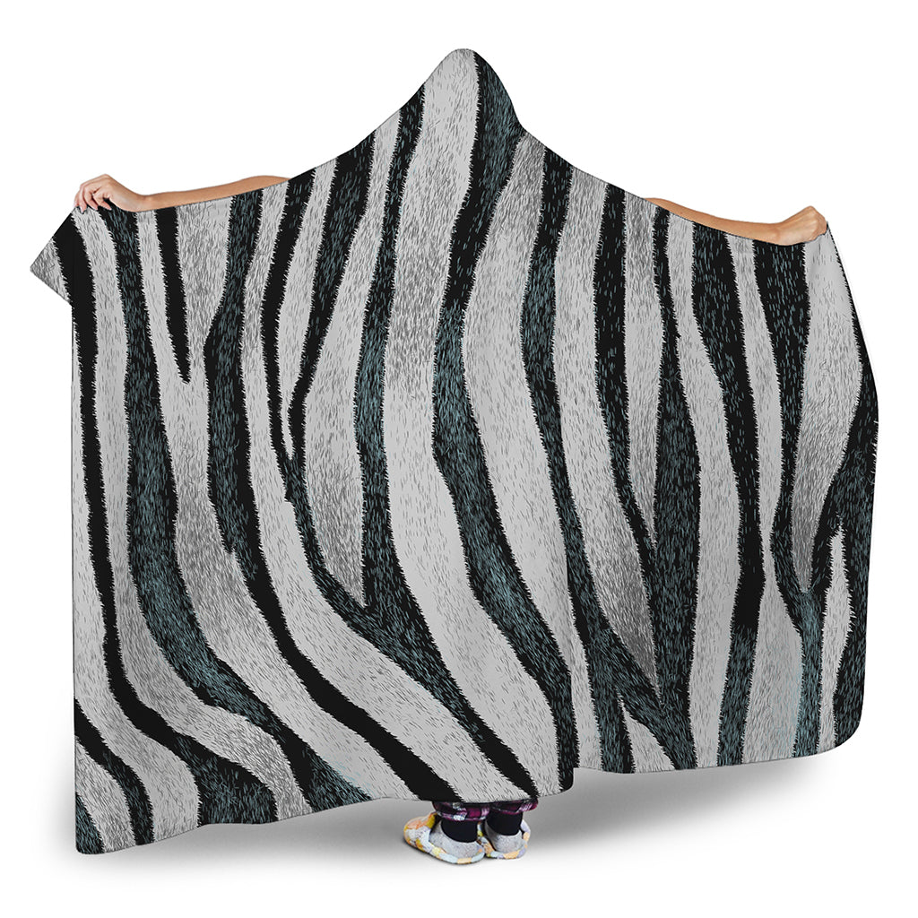 White Tiger Stripe Pattern Print Hooded Blanket