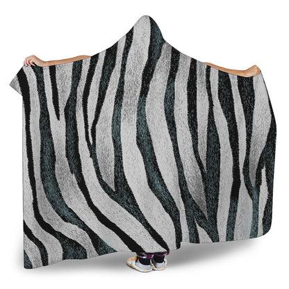 White Tiger Stripe Pattern Print Hooded Blanket