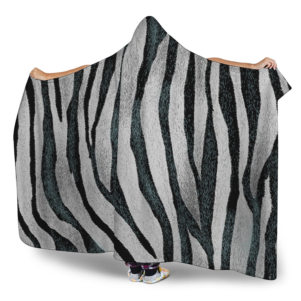 White Tiger Stripe Pattern Print Hooded Blanket