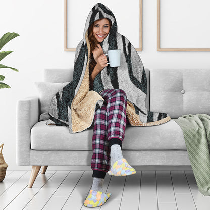 White Tiger Stripe Pattern Print Hooded Blanket