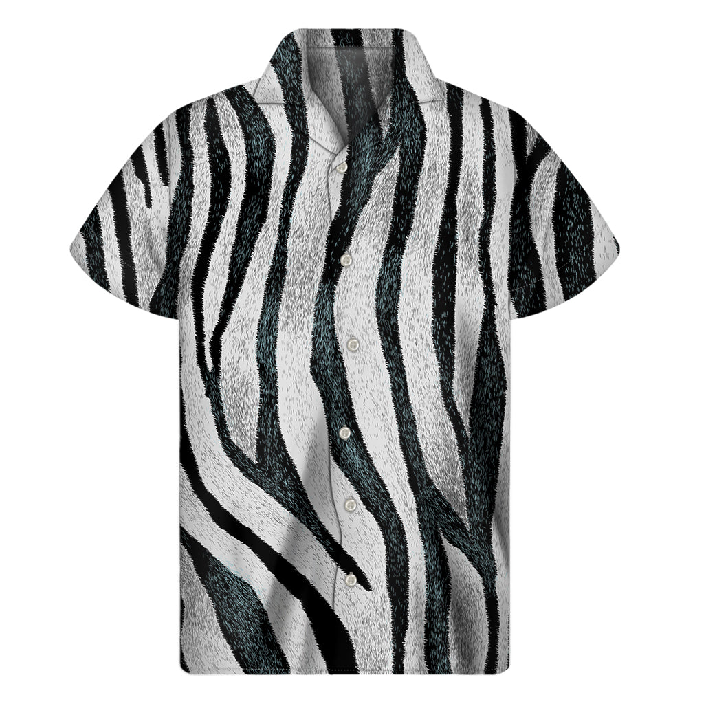 White Tiger Stripe Pattern Print Men's Short Sleeve Shirt