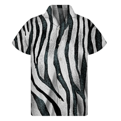 White Tiger Stripe Pattern Print Men's Short Sleeve Shirt