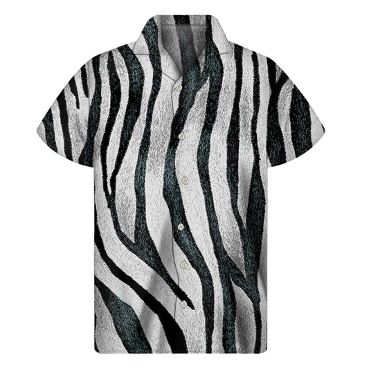 White Tiger Stripe Pattern Print Men's Short Sleeve Shirt
