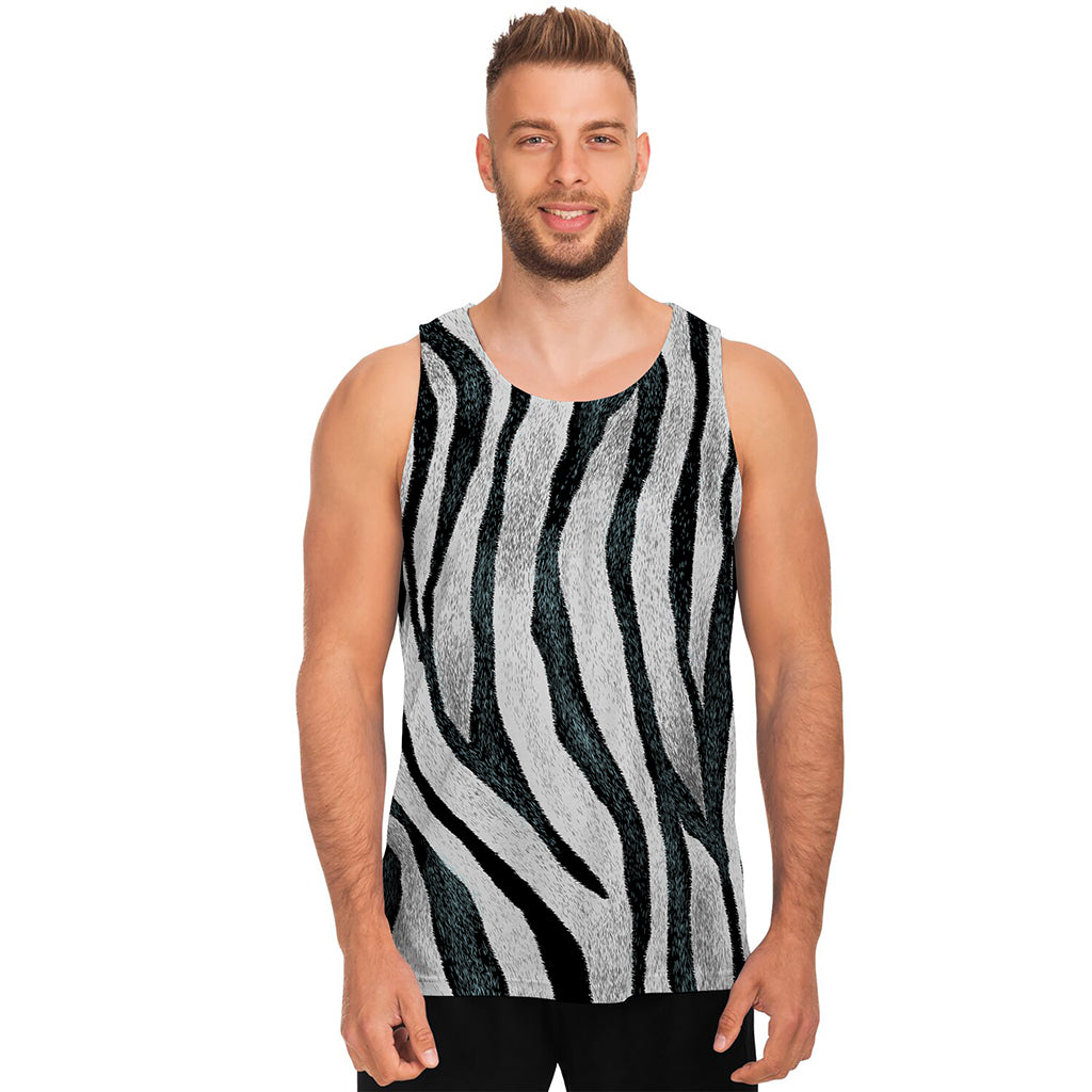 White Tiger Stripe Pattern Print Men's Tank Top