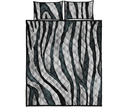 White Tiger Stripe Pattern Print Quilt Bed Set