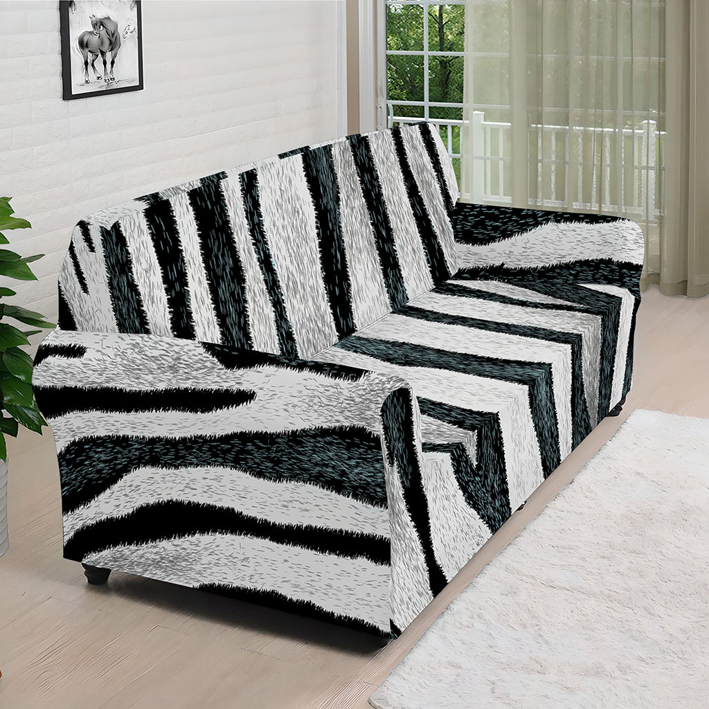 White Tiger Stripe Pattern Print Sofa Cover
