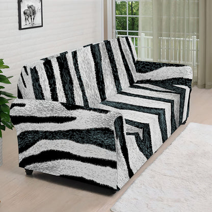 White Tiger Stripe Pattern Print Sofa Cover