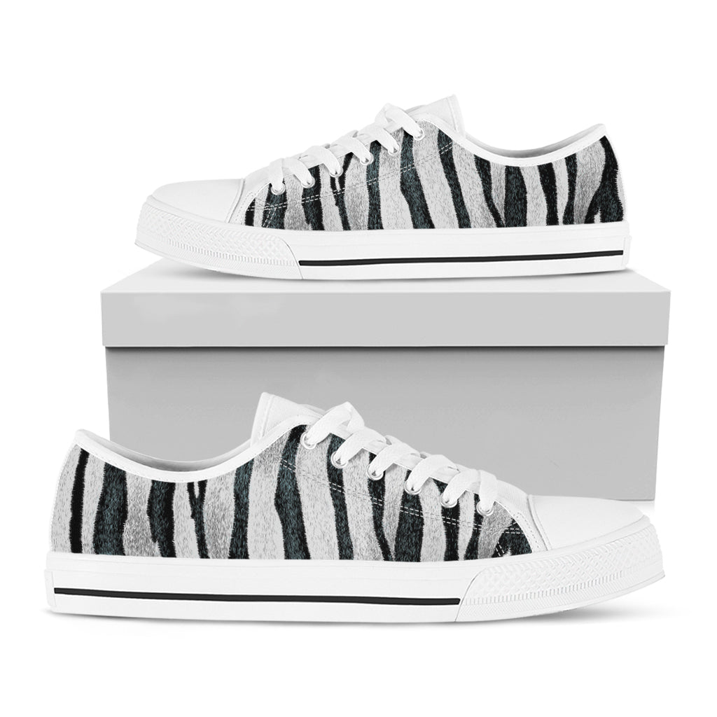 White Tiger Stripe Pattern Print White Low Top Shoes