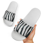 White Tiger Stripe Pattern Print White Slide Sandals