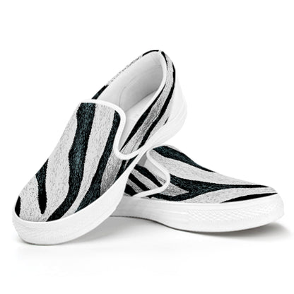White Tiger Stripe Pattern Print White Slip On Shoes